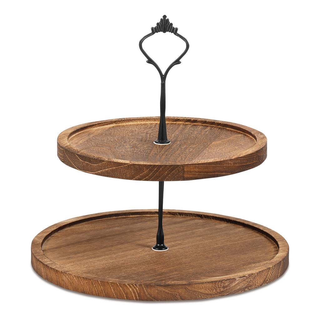 Wood Cupcake Stand Detachable 2 Tiers Round Tiered Cake Display Stand For Birthday Party Dessert Table Fruit Plate Display Tray