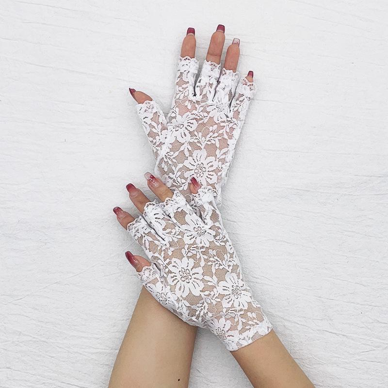 Summer Short Lace Half Finger Lace Riding Finger Gloves Chinese Wedding Accessories Gloves Touch Screen Gloves