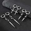 Punk Men's Huggies Earrings,Vintage Long Chain Stainless Steel Ear Drop,Stylish Cross Earring Gift
