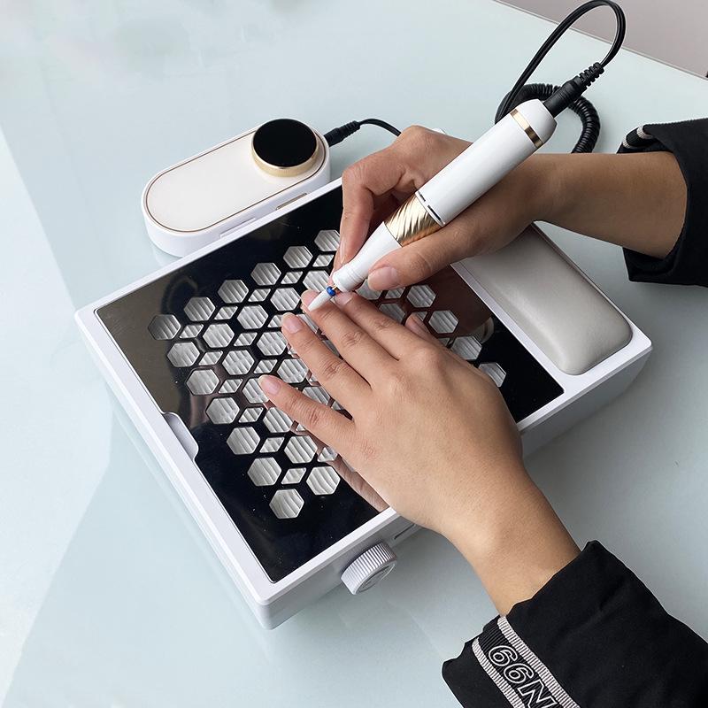 Rechargeable Brushless Nail Dust Collector with Adjustable Speed and High Suction Power, Includes Hand Rest.