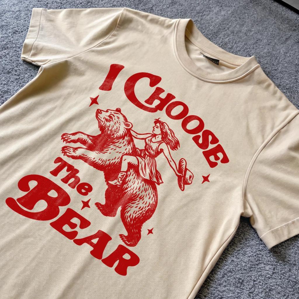 Feminist Cowgirl Shirt, I Choose The Bear Shirt, Funny Feminist Art, Y2k Aesthetic Shirt, Cowgirl Riding Bear T-Shirt