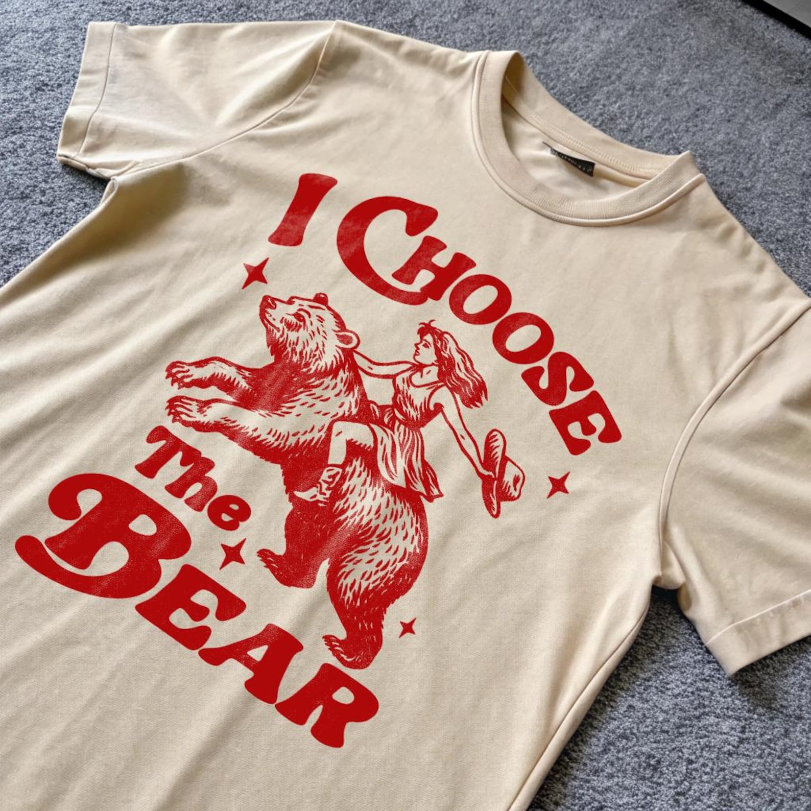 Feminist Cowgirl Shirt, I Choose The Bear Shirt, Funny Feminist Art, Y2k Aesthetic Shirt, Cowgirl Riding Bear T-Shirt L