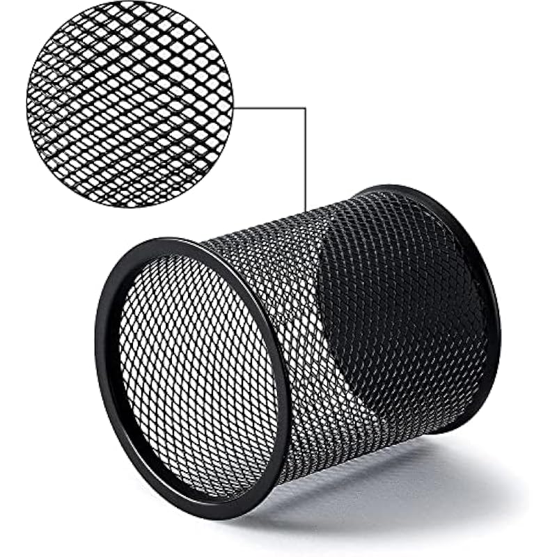 GLUN Cylendrical Black Mesh Metal Desk Pen, Pencil and Other Stationery Organiser Holder, Use at Office, School and Home