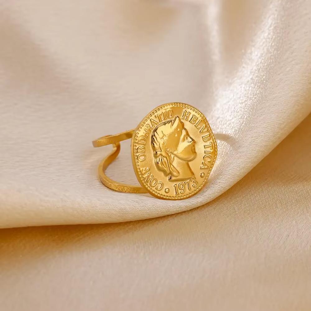 Stainless Steel Punk Irregular Wave Broad Surface Ring For Women Creative Gold Color Open Rings Waterproof Finger Jewelry Gifts