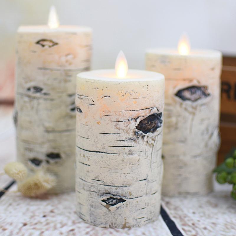 Birch Bark Flameless LED Candle Trio Paraffin Candles for Romantic Weddings Proposals Cozy Cabin Ambiance LED Candle
