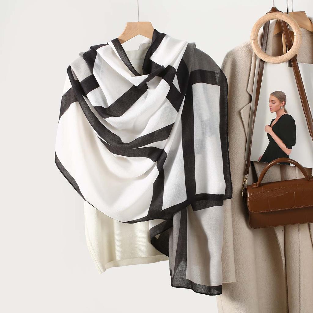 2025 New Cotton and Linen Feel Simple Color Matching Scarf Korean Version Fashion Foreign Style Travel Sunscreen Yarn