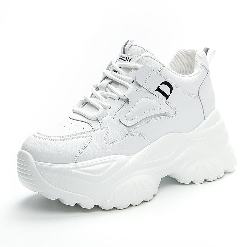 Sneakers Nere Piattaforma in Pelle Invernali Suola Spessa Scarpe Chunky Donna Allacciatura Slip-On Casual Scarpe da Passeggio per Donna Aumento Altezza