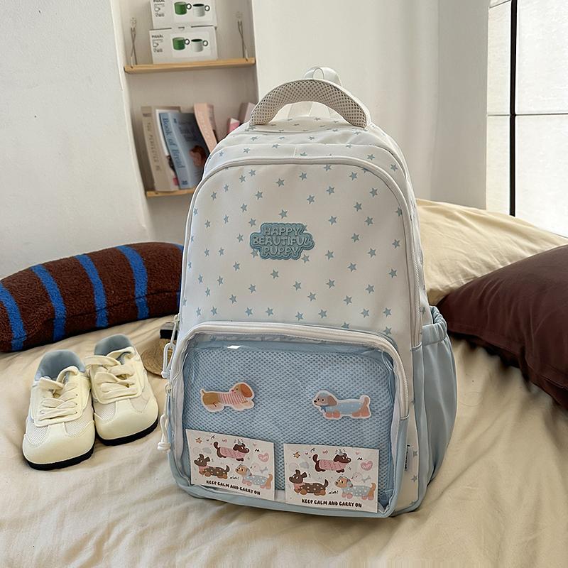 Women's Large Capacity Backpack Color Block Student Schoolbag Girls Stars Print Backpack