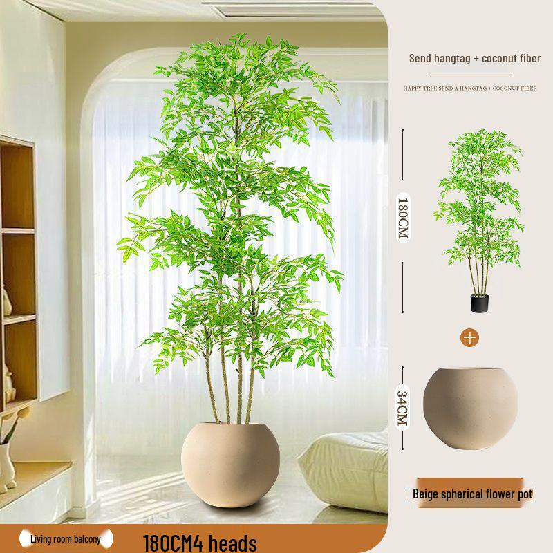 High-End Nandina Domestica Floor-Standing Faux Green Plant for Indoor Decoration
