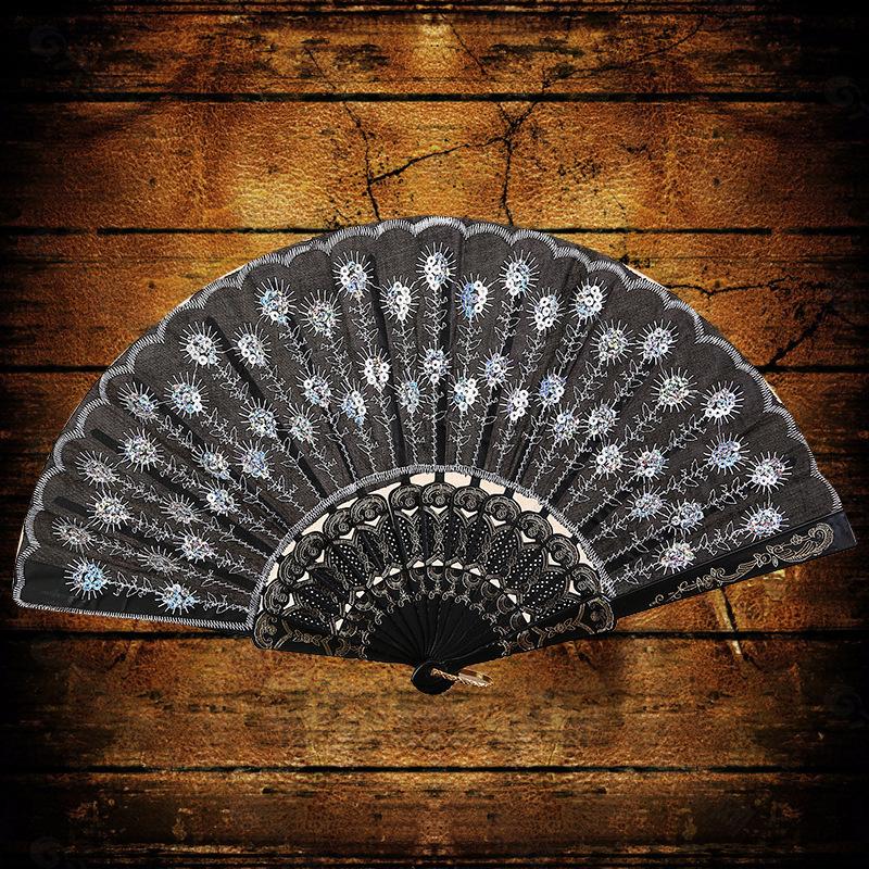 1Pc Chinese Ancient Style Flower Women Folding Fan with Tassel Fringe Hanfu Cheongsam Dance Fan Photo Props Summer Handheld Fan