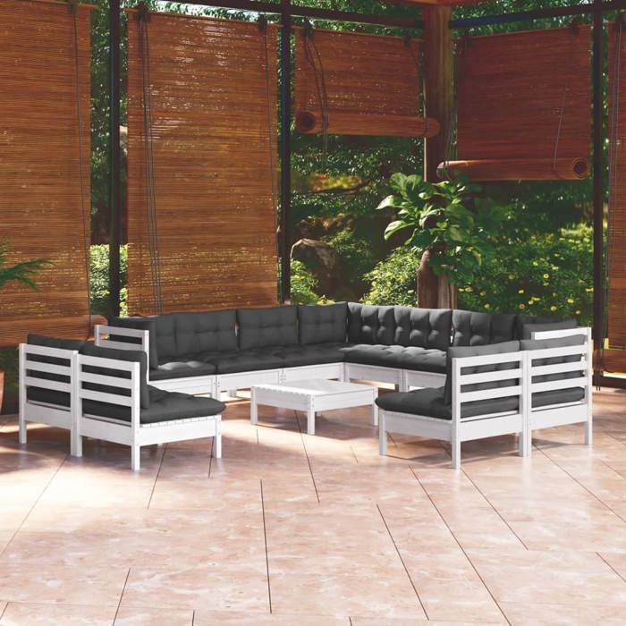 VidaXL Bois de Pin Massif Salon de Jardin 12 pcs avec Coussins Mobilier de Patio Meubles d'Extérieur Mobilier de Jardin 3096870