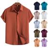 Summer Cotton Linen Shirt for Men's Lapel Loose Solid Color Hide Button Up Short Sleeve Shirts