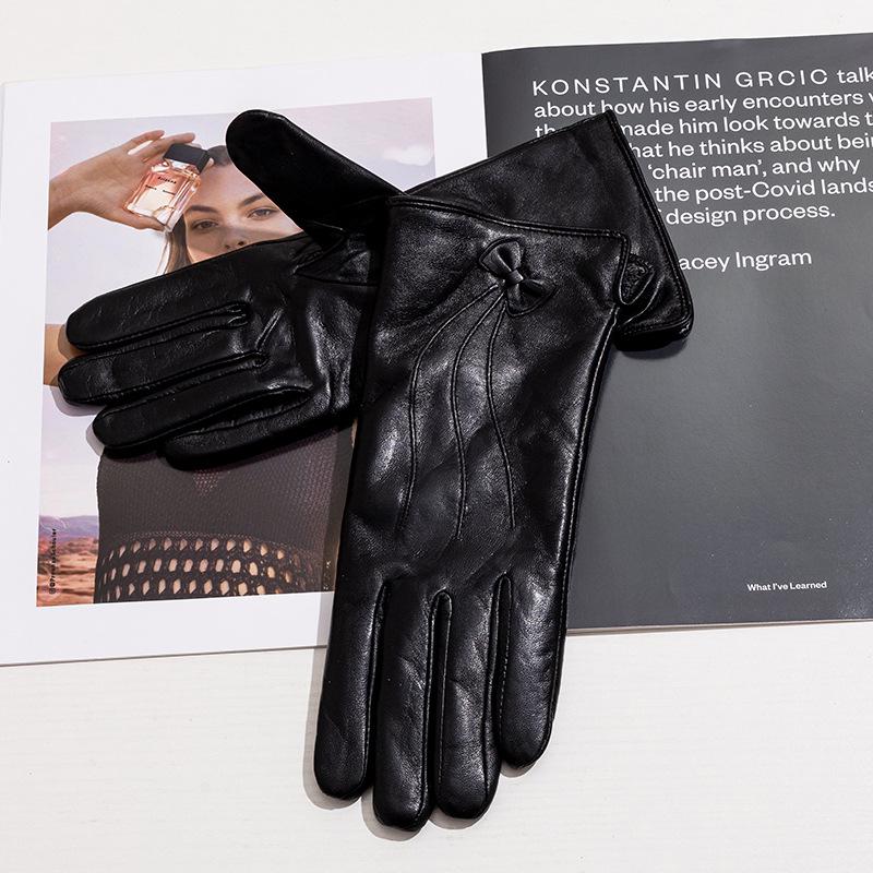 Women's Genuine Leather Winter Warm Gloves for Outdoor Sports, Thickened Matching Apparel Gloves