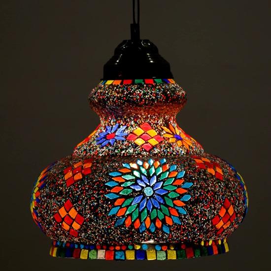30 Cm Surahi Shaped Large Glass Mosaic Hanging Lamp for Living and Home Decoration Turkish Lamp Multicolour Bulb Not Included