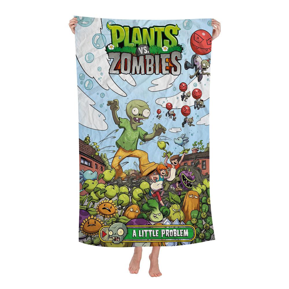 Plant-Vs -Zombie Beach Towel Cartoon Cute Summer Kids Large Bath Pool Beach Towel Microfiber Absorbent for Swimming Travel