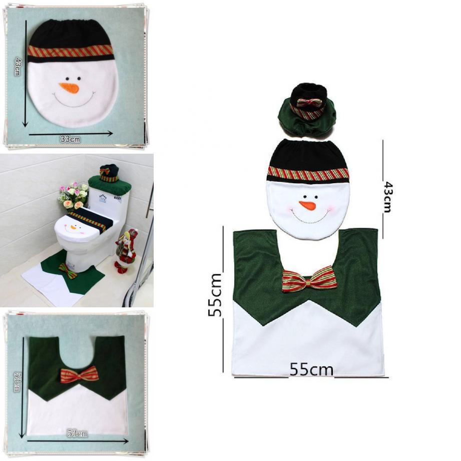 Festive 3 Pieces Set Christmas Bathroom Decoration With Santa Toilet Seat Cover