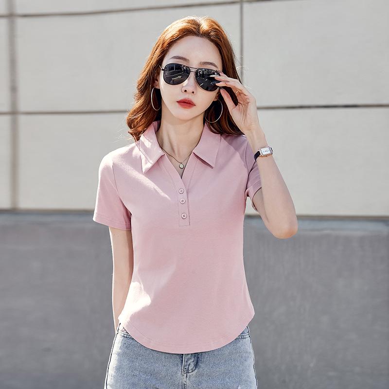 Women's Slim Fit Short-Sleeve Lapel Polo T-Shirt - High-End Summer Petite Top