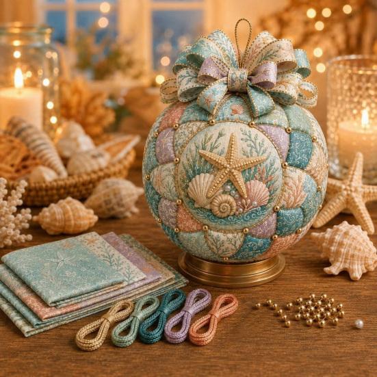 Therapeutic Assembly Activity Ocean Treasures DIY Patchwork Ball Ornament Kit, Nautical Dolphin Fabric Craft Making Natural Material Set,
