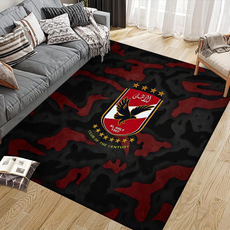 Al Ahly Sporting Club2 Flannel Pattern Square Carpet,Area Rug,Carpet Rug for Living Room Bedroom Sofa Playroom Decor,Non-slip Floor Mat