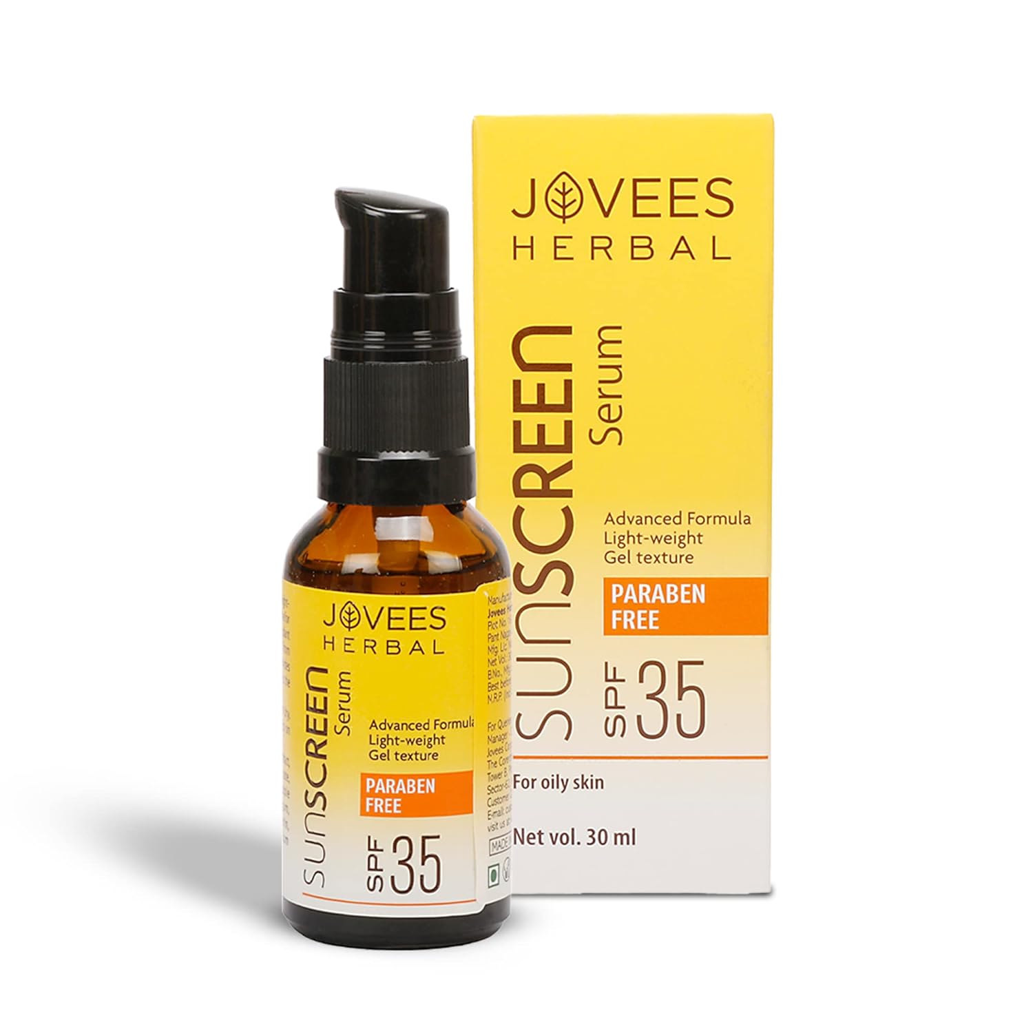 

Jovees Sunscreen Face Serum SPF 35 Gel | Lightweight Oil Free UV Protection For Oily Acne Prone Skin | Radiance Glow Daily Sun Care 30ml