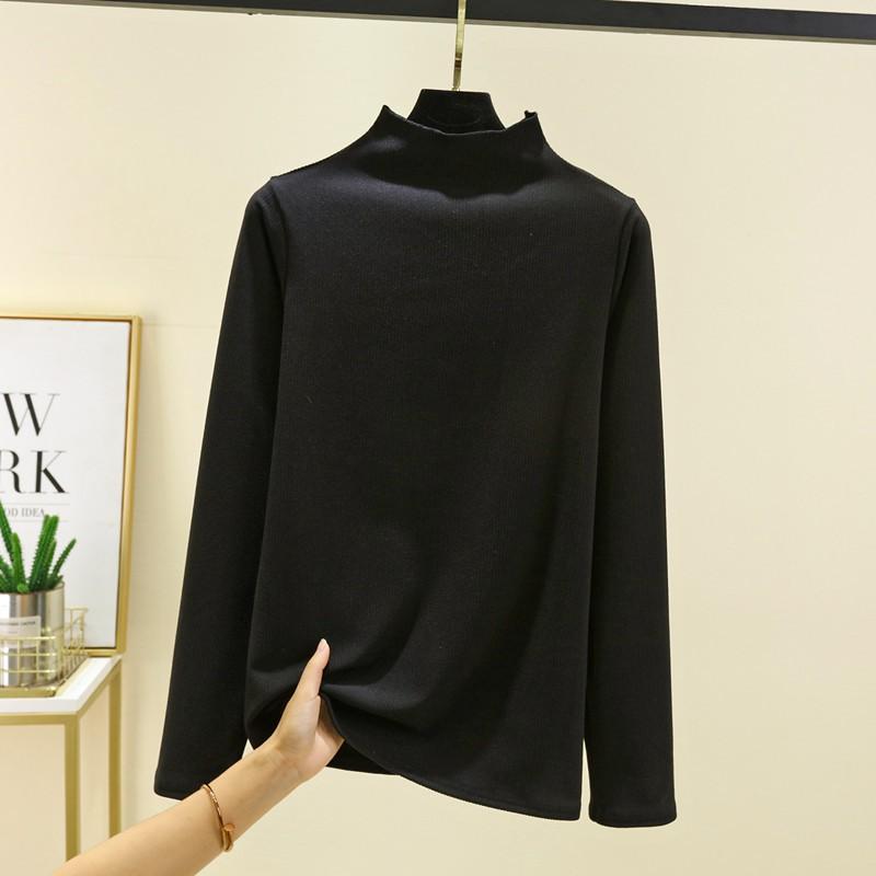 Womens Warm Fleece-Lined Long Sleeve T-Shirt With Mock Neck Plus Size Thermal Base Layer Top