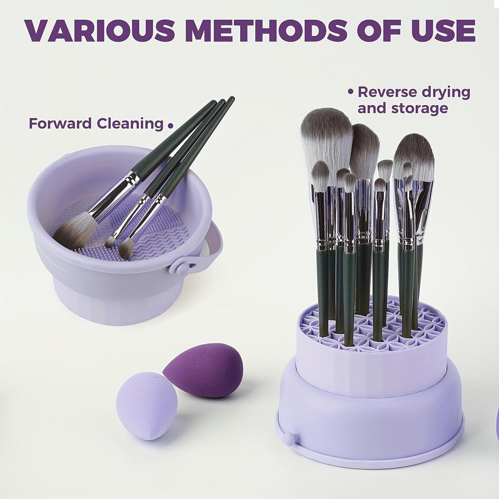 Silicone Makeup Brush Cleaner And Drying Stand - 2 In 1 Portable Brush Cleaning Pad For All Sizes Of Brushes - Easy To Store