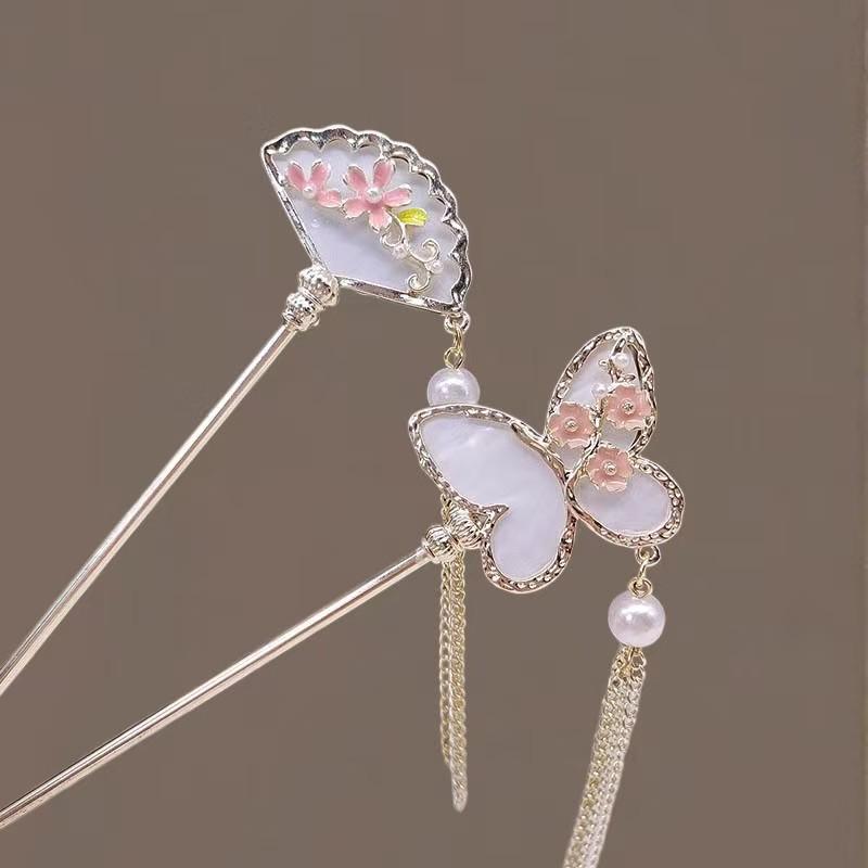 Retro Butterfly Fan Tassel Hairpin for Women: New Style Hanfu Accessory