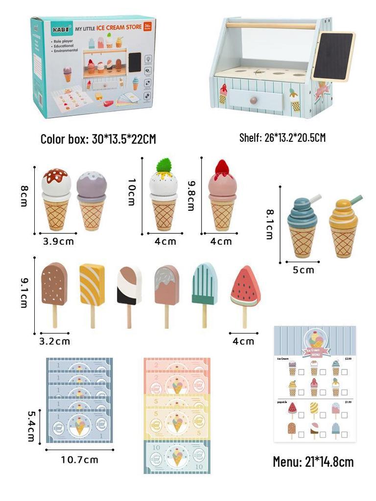 Wooden Ice Cream Shop Play Set for Kids – Pretend Play Kitchen Toy