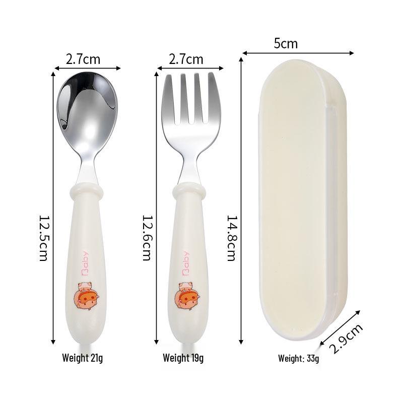 304 Stainless Steel Children's Spoon & Fork Set with Portable Box - Ideal for Baby Feeding and Student Use.