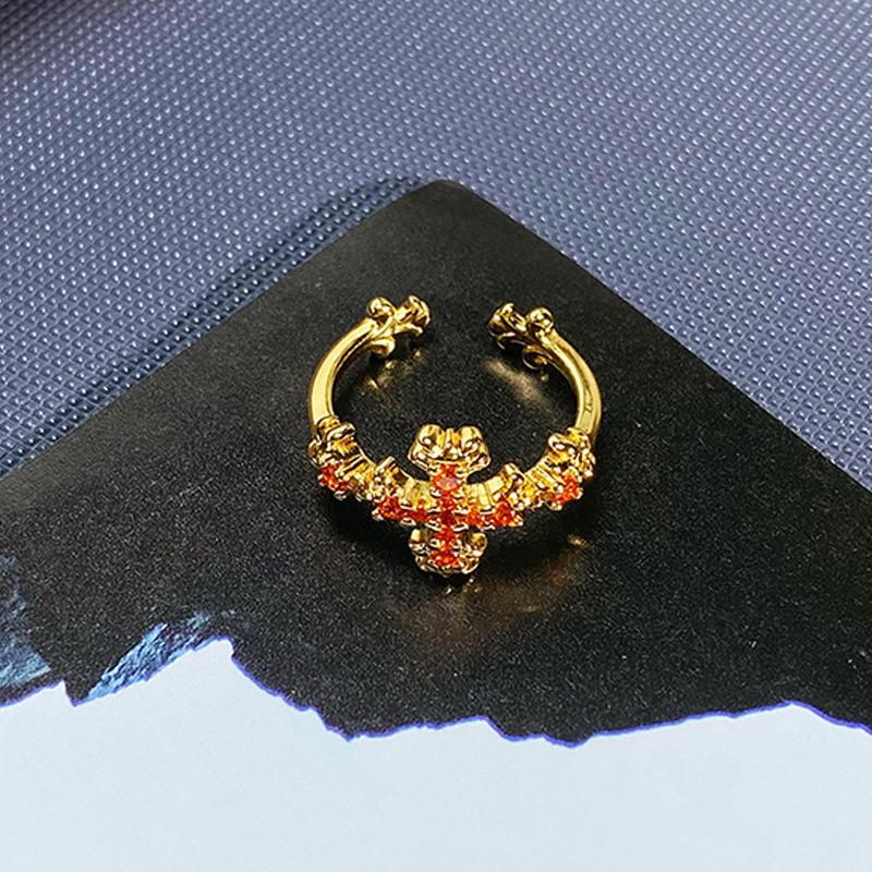

Medieval Court Style Retro Orange Red Full Diamond Zircon Ring Women S Light Luxury Advanced Sense Index Finger Ring Adjustable opening