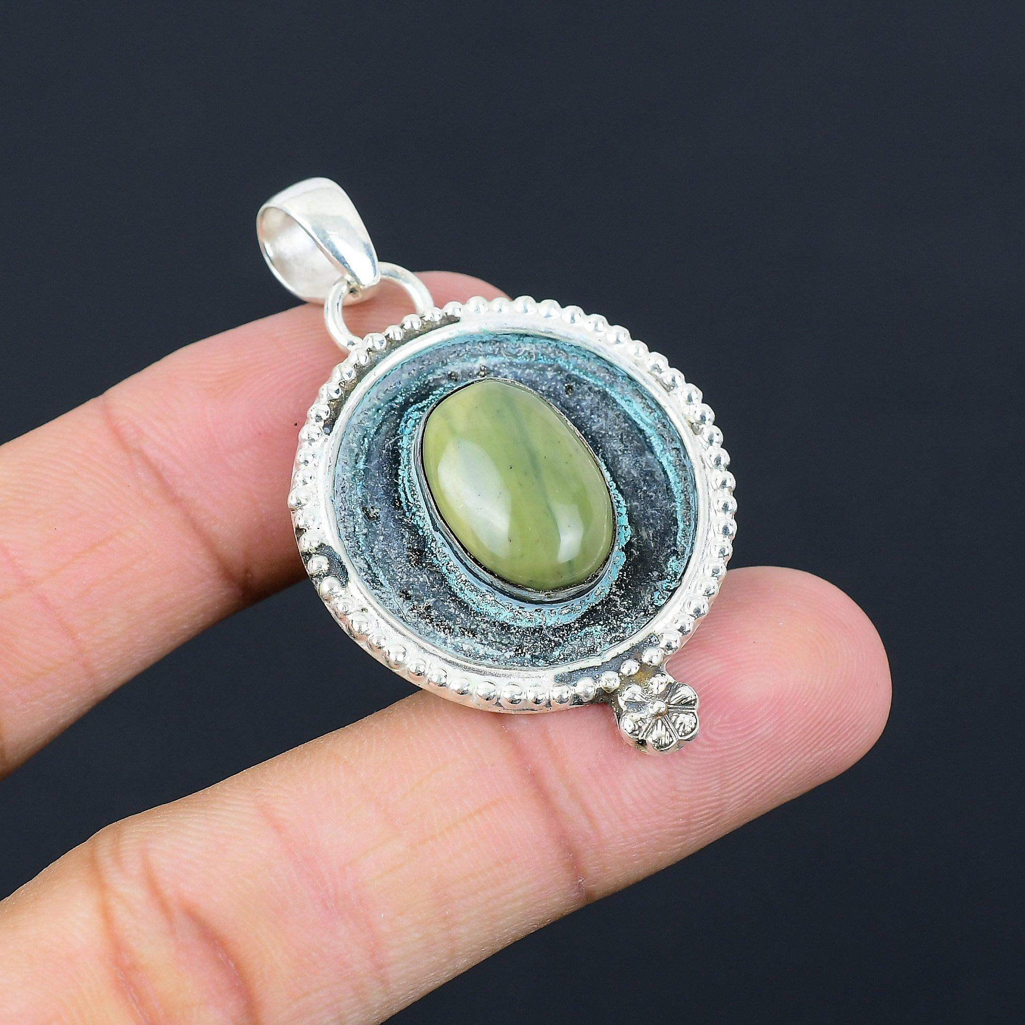 Oval Imperial Jasper Stone 925 Silver Birthday Wife Anniversary Pendant Jewelry