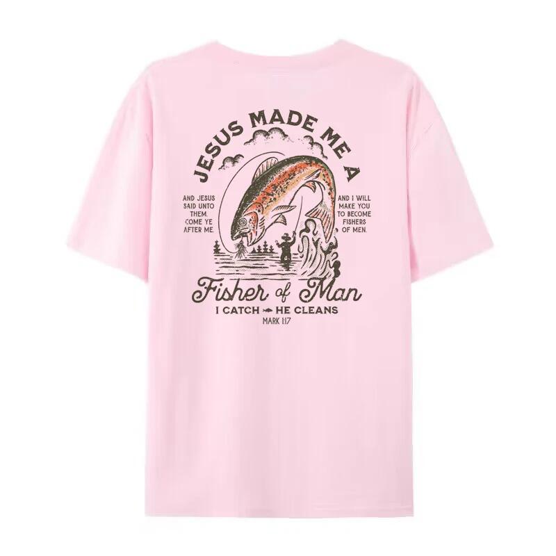 Fisher of Unisex Vintage Fashion Streetwear Tops Women Back Print Christian Bible Verse TShirt Unisex Jesus Religious Tshirts Gift