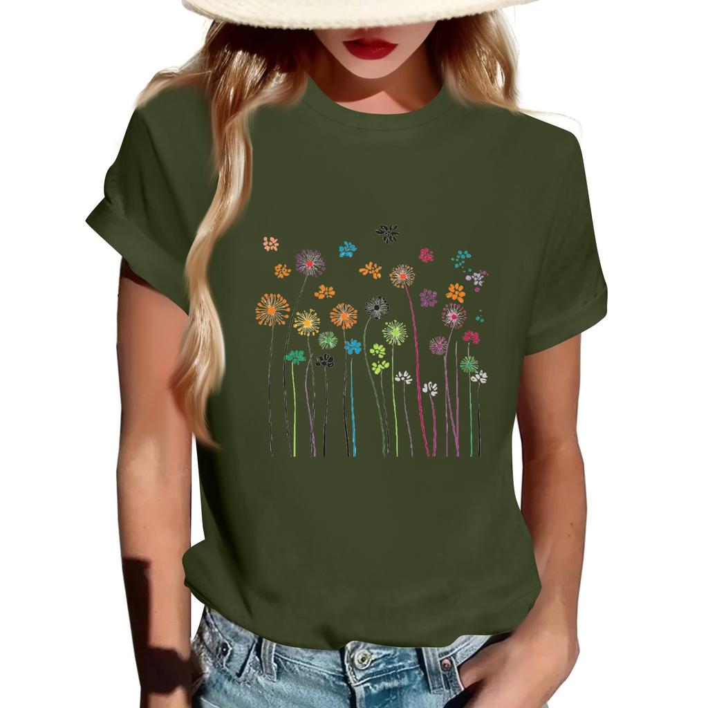 Women's Fashion Casual Printed Short Sleeve Round Neck Pullover Tops