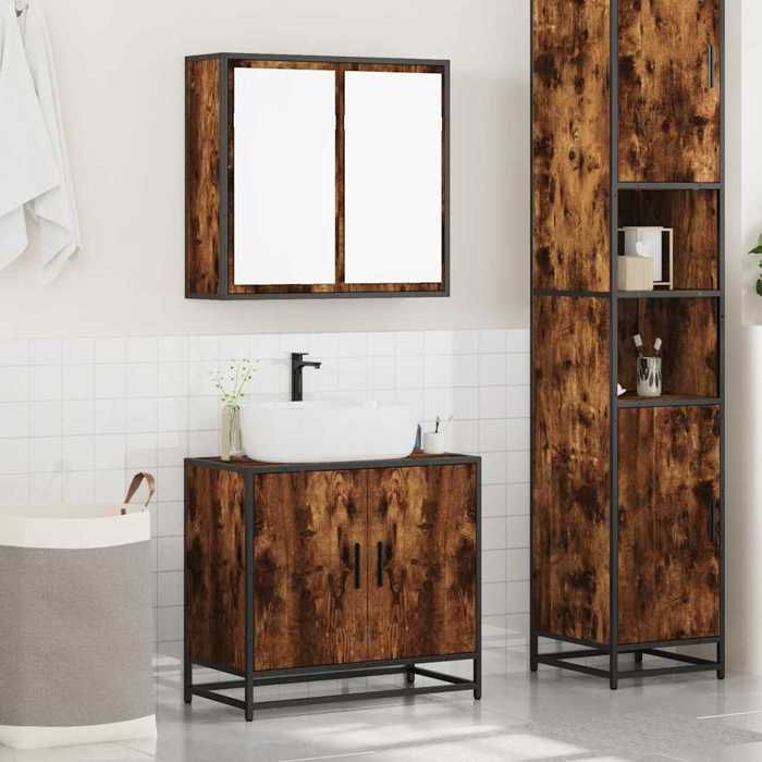 VidaXL Ensemble de meubles de salle de bain 2 pcs Chêne fumé, armoire de rangement, armoire de bain, meuble de toilette 3300887