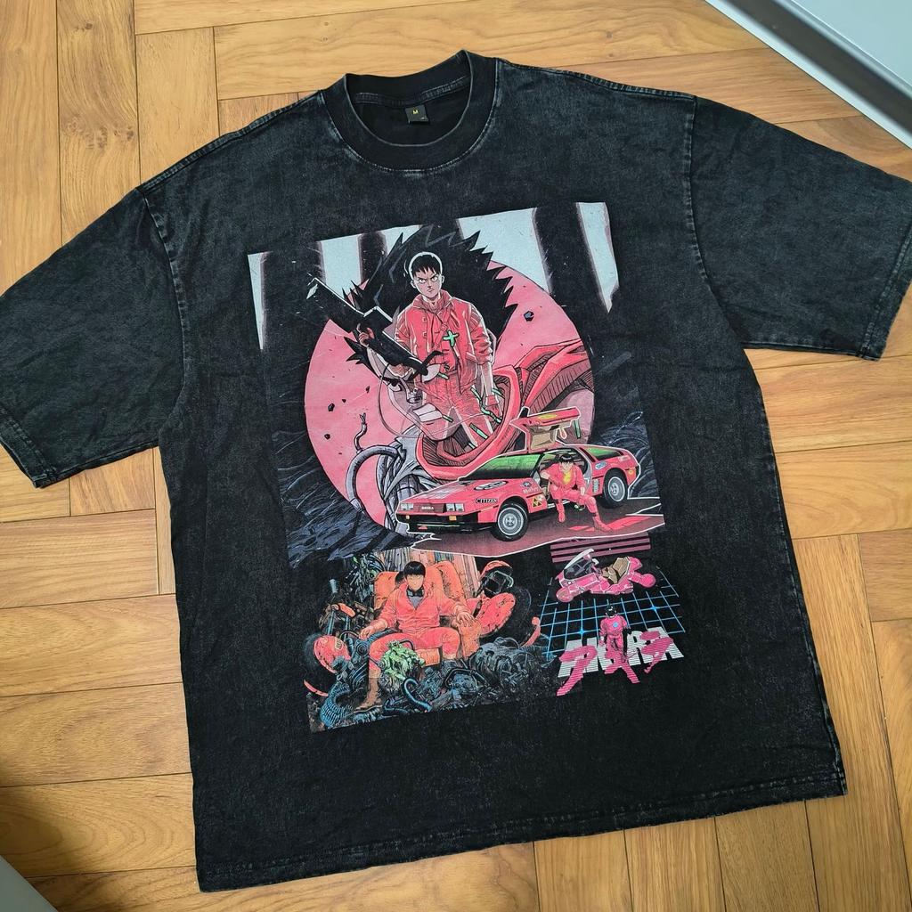 Men'S Clothing Guochao Brand T-Shirt Dark Animation Printing Washed Old Short-Sleeved T-Shirt Men'S And Women'S Street Hip-Hop Half-Sleeved