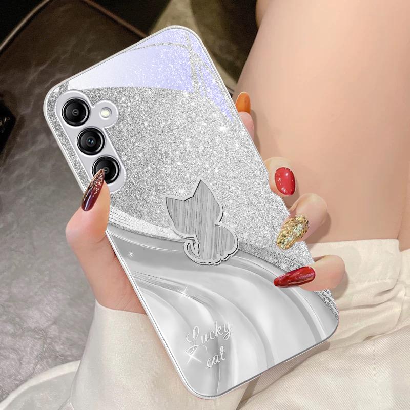 Sparkling Diamond Cat For Samsung Galaxy A14 4G 20 30 52 20S 21S 22 A32 33 34 42 50 51 53 54 70 71 72 73 5G Glass Phone Case