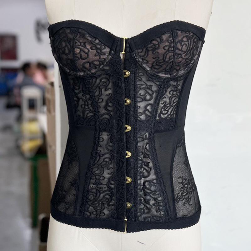 Scharfes Mädchen Sexy Enges Korsett Sexy Spitze Patchwork Durchsichtiges Oberteil Ärmellos Schulterfrei Sommer Mode Damen Street Trendiges Tanktop L black
