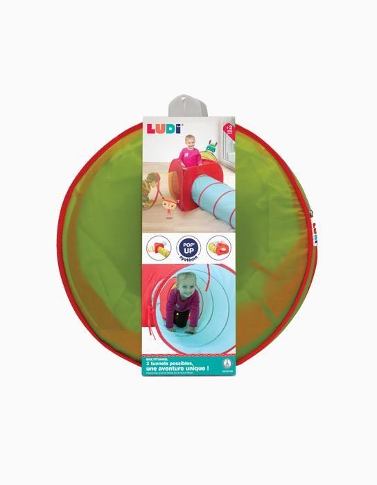 LUDI - Multitunnel léger et pliable - Rouge - Dès 2 ans - 120cm x 45cm