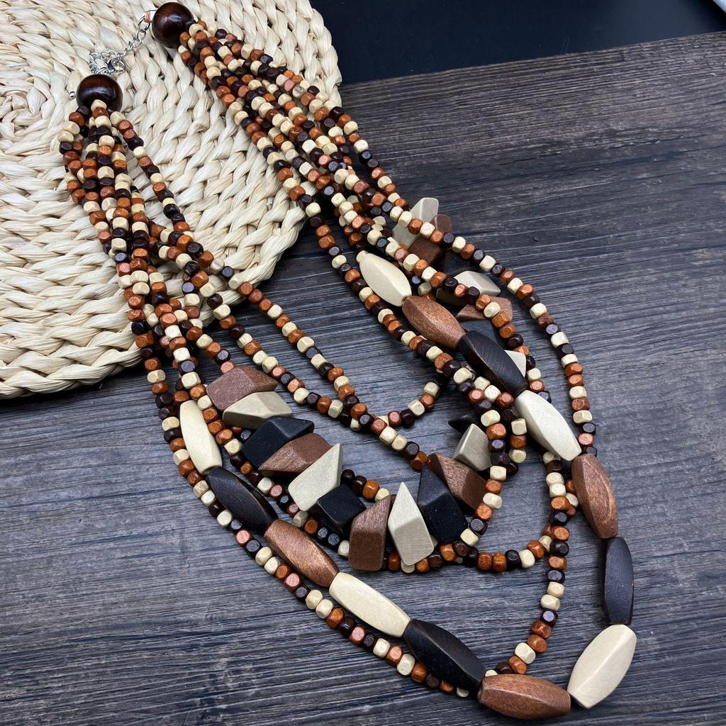 Ethnic Retro Wood Multi-layer Long Necklace