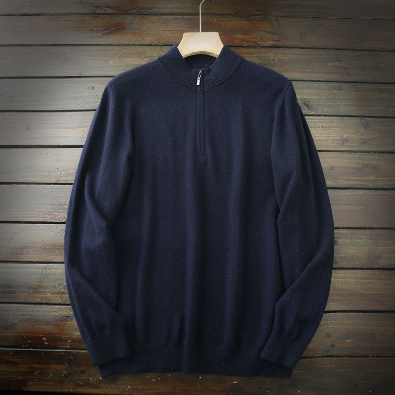 Great Product! 100/100% Wool! Foreign Trade Tail Goods Men's Autumn and Winter Clothing Warm Half Zipper Knit Sweater