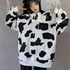 Damska modna bluza z kapturem z nadrukiem krowy Pulower Jesień Zima Bluzy z kapturem-rozmiar M
