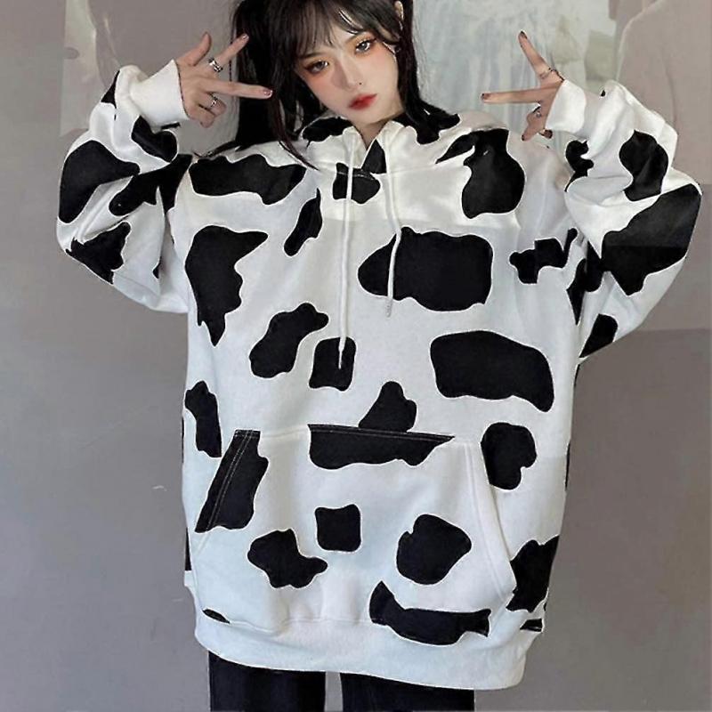 Damen Mode Hoodie Kuhdruck Pullover Herbst Winter Kapuzen-Sweatshirts-Größe M