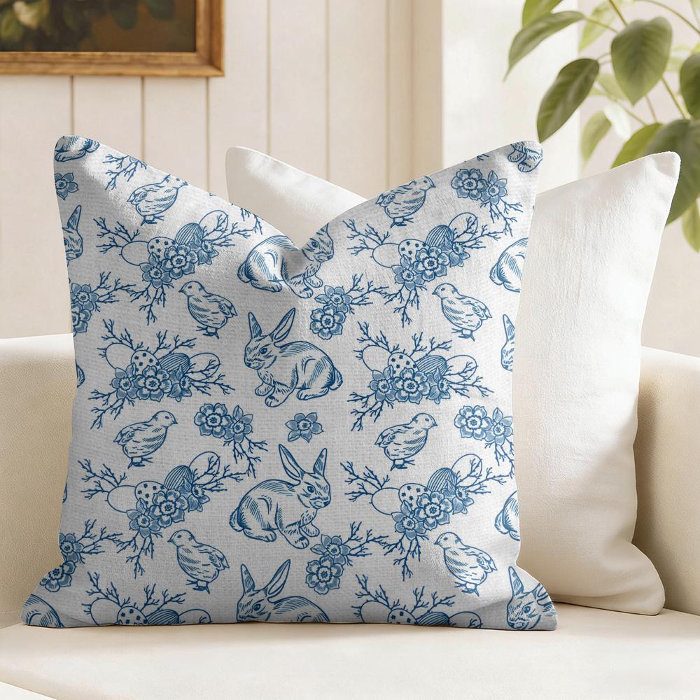 Federa per Cuscino Fiori Retrò Blu Federa per Cuscino in Lino Naturale Federa per Cuscino Stampa Double Face per Divano Decorazione Casa