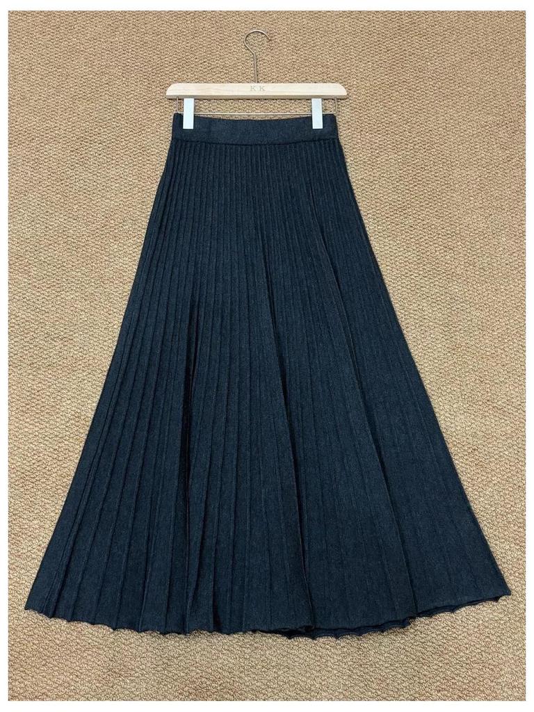 Elegant Korean Imitation Cashmere A-line Pleated Midi Skirt for Women - Autumn/Winter 2025 Slimming Drape Style