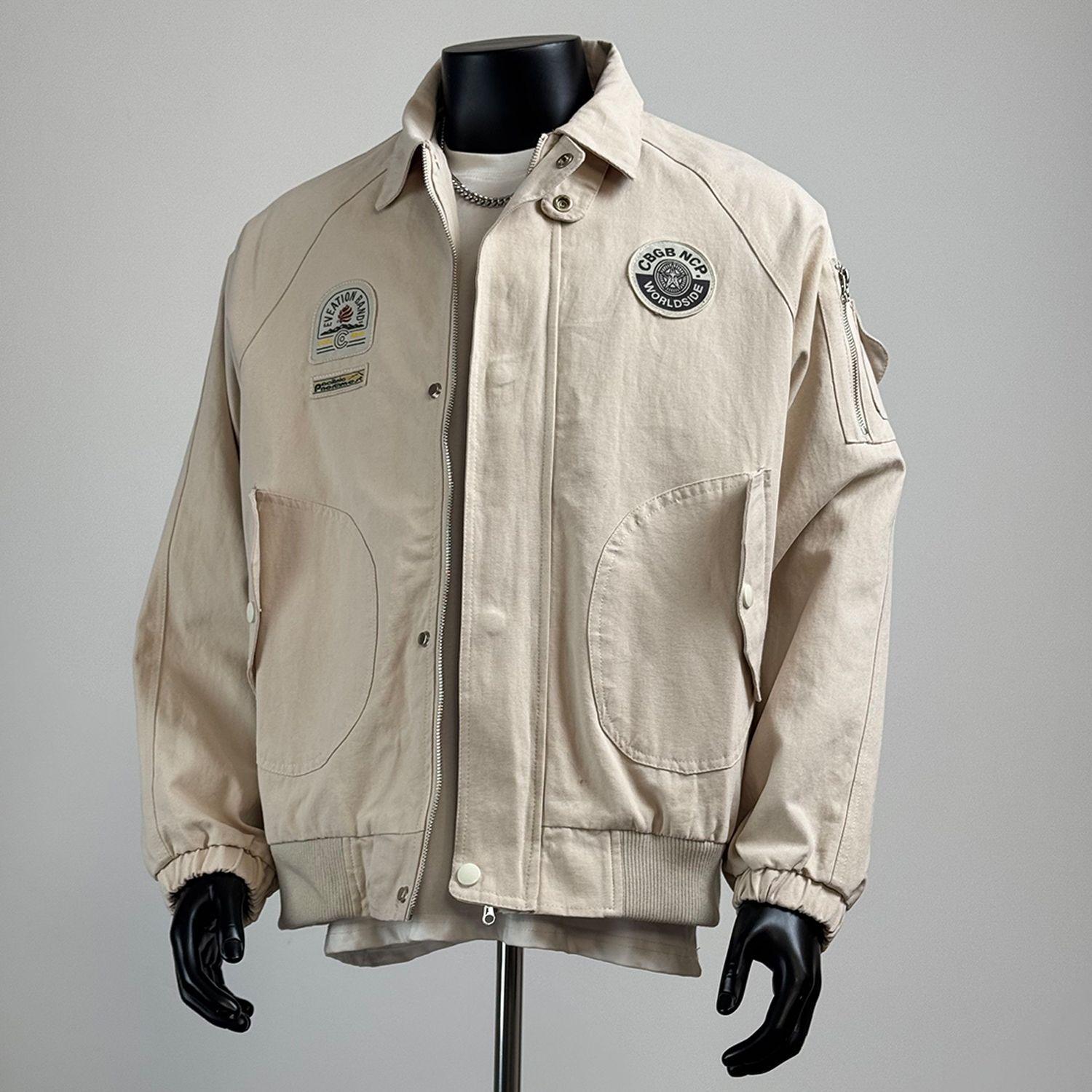 

Men s Retro Japanese Workwear Jacket - Turn-Down Collar, Versatile Spring/Autumn Casual Top L грязно-белый