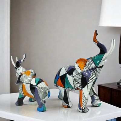 Modern Painting Graffiti Elephant Sculpture Colorful Abstract Art Resin Elephant Statue Nordic Home Decoration Desktop Ornaments