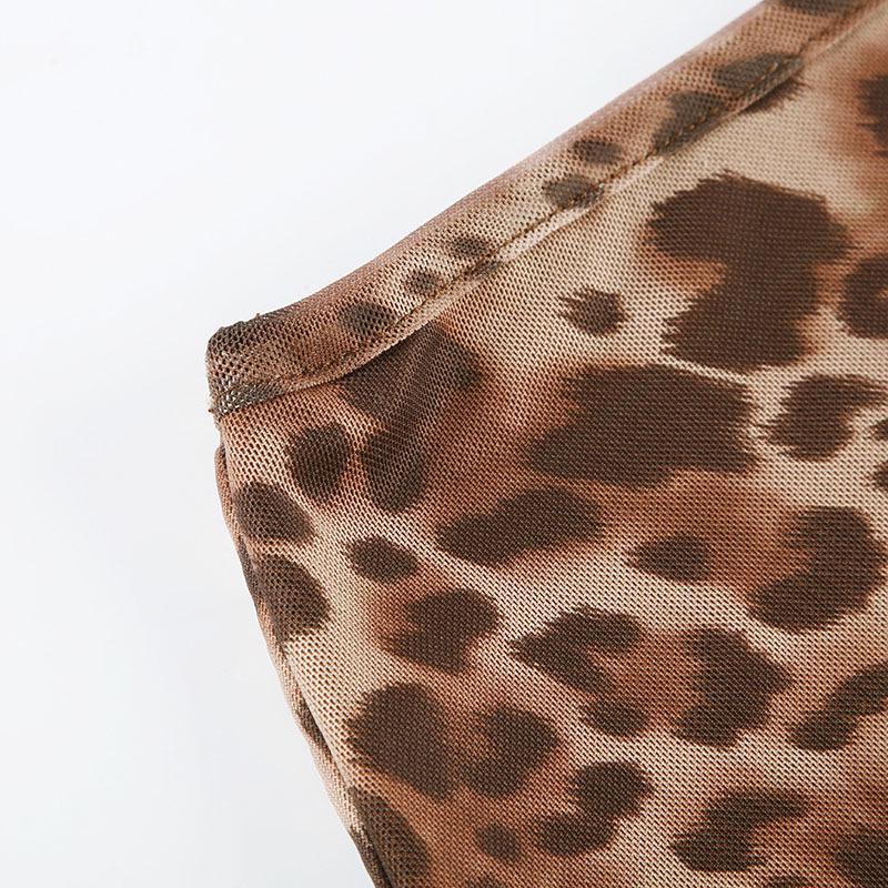American Retro Leopard Print Mesh High Waist A-Line Skirt