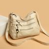 Women's Bag Autumn and Winter New Washed Soft Leather Oblique Span Bag Double-layer Large-capacity Shoulder Bag Middle-aged Women's Small Square Bag