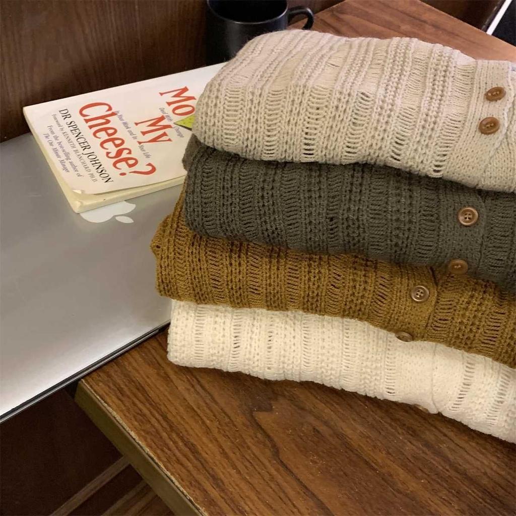 Hollowed-out Knitted Sweater for Women Long-sleeved Korean-style Knitted Cardigan Loose Knitted Sweater Top Sweater