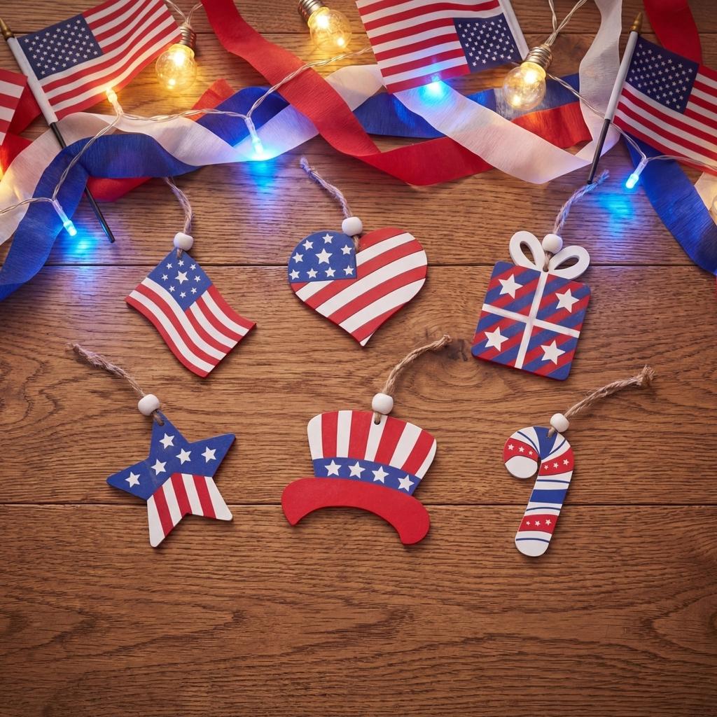 Independence Day Decorations: 6 American Flags, Wooden Plaques, Independence Day Parties, Election Decorations